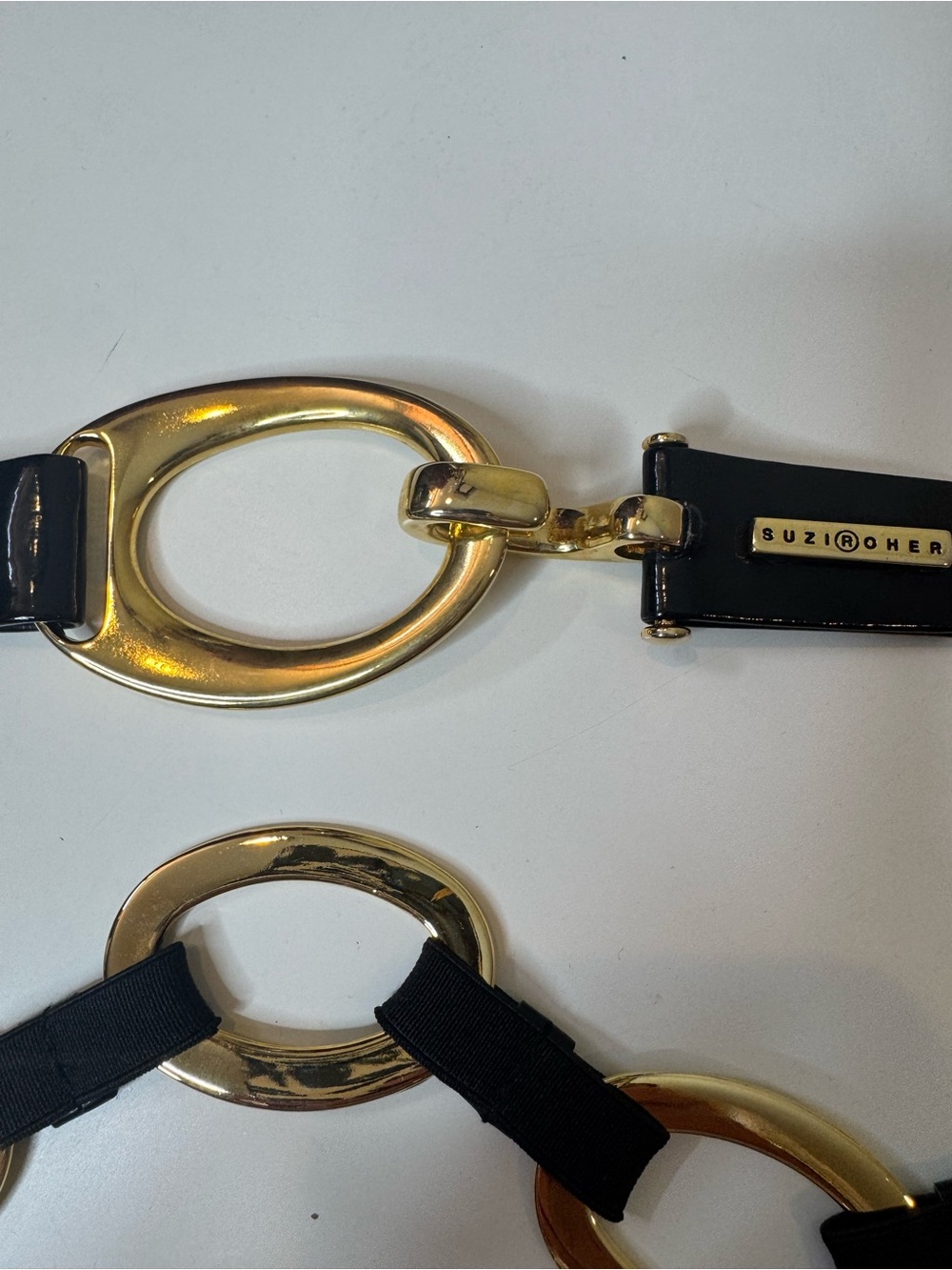 SUZI ROHER Gold Link Statement Belt Black Elastic Stretch Belt - Picture 5 of 9